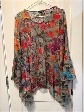 Dor Dor Women's Floral Mesh Bell-Sleeve Tunic - Multicolor size M